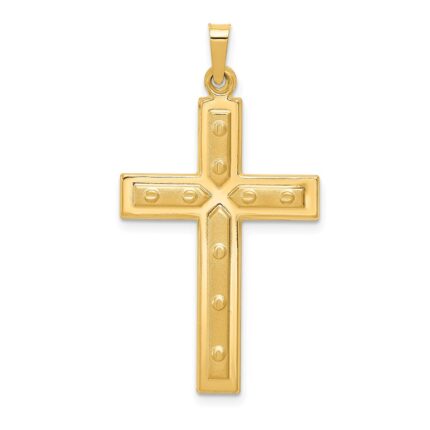 14k Polished and Satin with Dots Cross Pendant