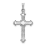14k White Gold Polished Fleur de Lis Cross Pendant