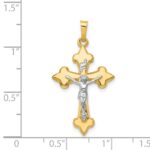 14k Two-tone Polished Fleur de Lis INRI Crucifix Pendant - Image 4