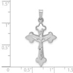 14k White Gold Polished Fleur de Lis Crucifix Pendant - Image 4