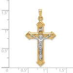 14k Two-tone Polished and Textured INRI Crucifix Pendant - Image 3