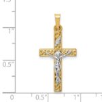 14k Two-tone Polished Lattice Textured INRI Crucifix Pendant - Image 4
