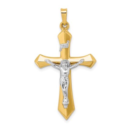 14k Two-tone Polished INRI Crucifix Pendant