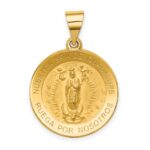 14K Polished and Satin Hollow Spanish Our Lady of Guadalupe Round Medal Pendant