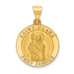 14K Polished and Satin St. Clare Hollow Medal Pendant