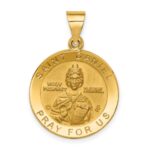 14K Polished and Satin Hollow St. Daniel Medal Round Pendant