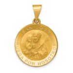 14K Polished and Satin Hollow Spanish San Jose Medal Round Pendant