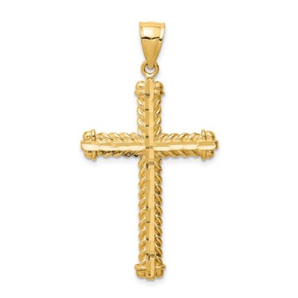 14K Large Diamond-cut Cross Pendant