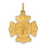 14k Polished and Satin Solid Small St. Florian Fire Dept. Badge Medal Charm
