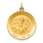 14k Polished and Satin Solid St. Michael Medal Round Pendant