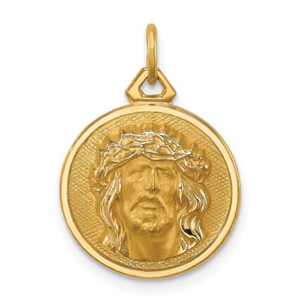 14k Polished and Satin Small Round Jesus Medal