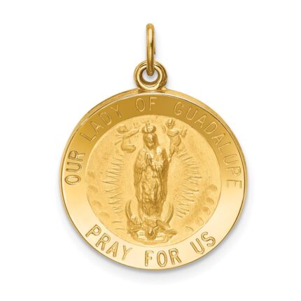 14k Polished and Satin Solid Our Lady of Guadalupe Medal Round Pendant