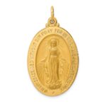 14k Polished and Satin Solid Large Miraculous Medal Oval Pendant