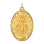 14k Polished and Satin Solid Extra Large Miraculous Medal Oval Pendant