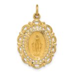 14k Polished and Satin Solid Miraculous Medal Scalloped Edge Oval Pendant