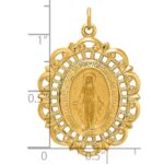 14k Polished and Satin Solid Large Miraculous Medal Scalloped Edge Oval Pendant - Image 3
