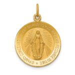 14k Polished and Satin Solid Small Miraculous Medal Round Pendant