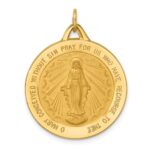 14k Polished and Satin Solid Large Miraculous Medal Round Pendant