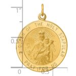 14K Polished and Satin Solid Large Queen Of The Holy Scapular Medal Reversible Round Pendant - Image 3