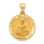 14k Polished and Satin Round Hollow St. Augustine Medal Pendant