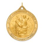 14k Polished and Satin Solid Extra Large St. Christopher Medal Round Pendant