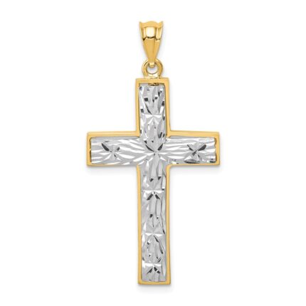 14K Two-tone Polished and Diamond-cut Cross Pendant