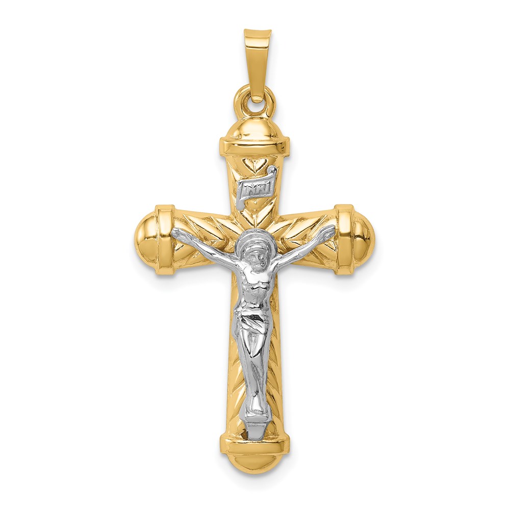 XR1855.jpg 14k Two-tone Hollow Polished Chevron Design Crucifix Pendant - Image 1