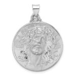 14k White Gold Polished and Satin Hollow Jesus Face Disc Pendant