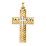 14k Two-tone Polished Hollow Woven Double Cross Pendant