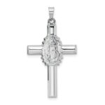 14k White Gold Polished and Satin Hollow Cross with Our Lady of Guadalupe Pendant