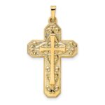 14k Polished and Textured Hollow Scroll Design Double Cross Pendant