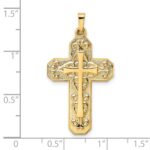 14k Polished and Textured Hollow Scroll Design Double Cross Pendant - Image 3