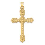 14k Polished Diamond Pattern Hollow Cross Pendant