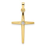 14k Two-tone Polished Solid Diamond Shape Center Cross Pendant