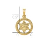 14k Polished and Textured Solid Star of David in Round Frame Pendant - Image 3