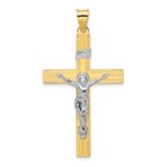 14k Two-tone Polished Solid INRI Crucifix Cross Pendant