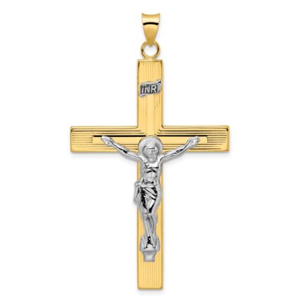 14k Two-tone Polished Solid INRI Crucifix Cross Pendant
