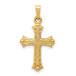 14k Hollow Fleur De Lis Cross Pendant
