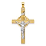 14k Two-Tone Textured Hollow INRI Iona Crucifix Pendent