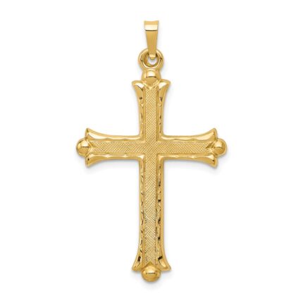 14k Hollow Fleur De Lis Cross Pendant