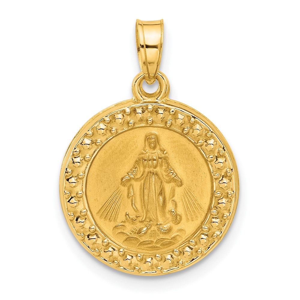 XR2108.jpg 14K Polished and Satin Hollow Miraculous Medal Plain Back Pendant - Image 1