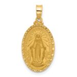 14k Polished and Satin Solid Miraculous Medal Oval Pendant