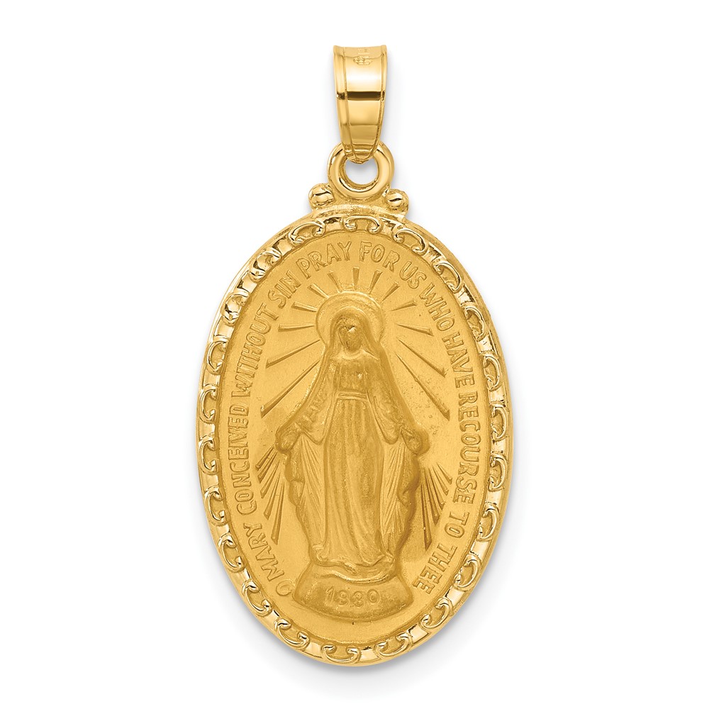 XR2113.jpg 14k Polished and Satin Solid Miraculous Medal Oval Pendant - Image 1