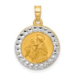 14K with White Rhodium Satin and Polished Hollow St. Anthony Medal Round Pendant
