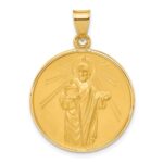 14k Polished and Satin Large Solid St Jude Thaddeus Medal Round Pendant