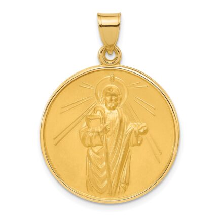 14k Polished and Satin Large Solid St Jude Thaddeus Medal Round Pendant