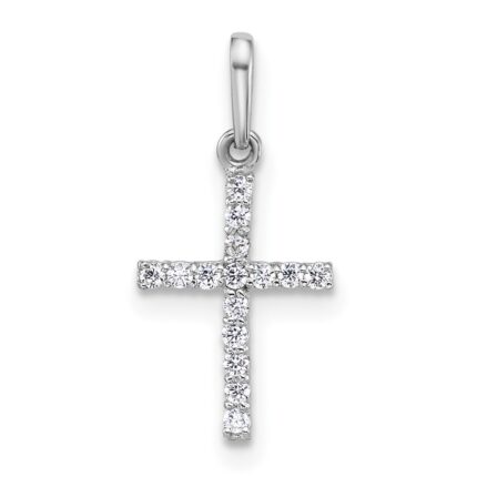 14k White Gold Polished CZ Latin Cross Pendant