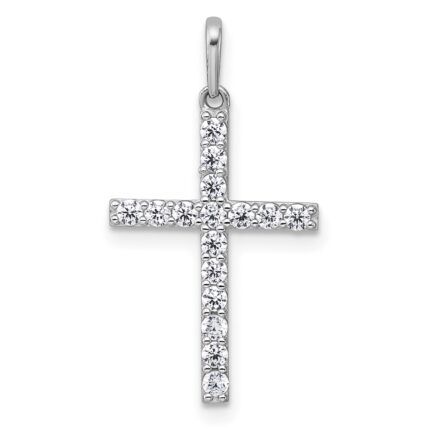 14k White Gold Polished CZ Latin Cross Pendant