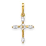 14k Polished and Beaded Fancy CZ Cross Charm / Pendant