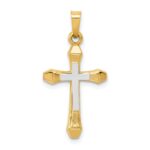 14k and White Rhodium Hollow Cross Pendant